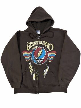 Golden Grateful Dead Zip Up Hoodie Jacket Men’s Medium Brown Skull Dead Head